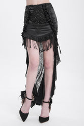 Jupe gothique en dentelle à broderie noire pour femmes avec traîne